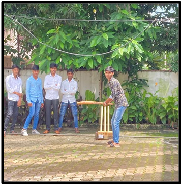 Basketball court activity with students practicing shooting and team plays
